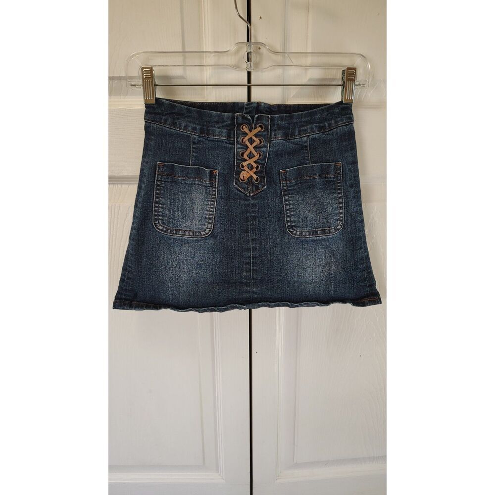 Justice Girls Dark Wash Lace-Up Denim Skort Size 10